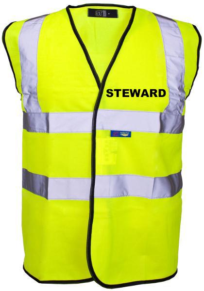 picture of Value Steward Printed Front and Back in Black - Yellow Hi Visibility Vest - ST-35241-STW