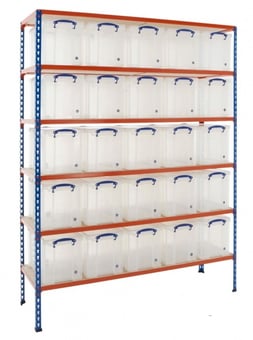 picture of BiG340 Shelving - 1980h x 1525w x 455d mm - 6 Levels - Blue & Orange - 25 x 24L Really Useful Boxes - [BDU-RUBK23CBO] - (LP)