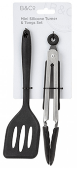 picture of B&Co Mini Silicone Turner and Tongs Set Black - [PI-671012]