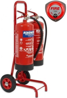 picture of Double Extinguisher Mobile Fire Point Trolley With Rotary Hand Alarm Bell - Ideal For Work-Site Requirements - [HS-SVT2B/RHB]