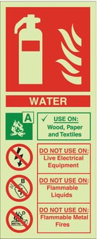 picture of Photoluminescent Water Fire Extinguisher Sign - 202 X 82Hmm - Self Adhesive Rigid Plastic - [AS-EN5PH-SARP]