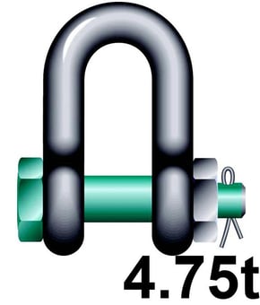 picture of Green Pin Standard Dee Shackle with Safety Nut and Bolt Pin - 4.75t W.L.L - EN 13889 - [GT-GPSAD4.75]