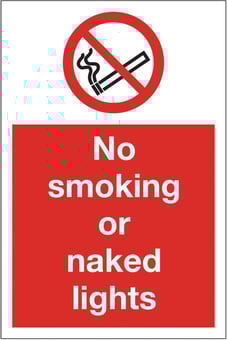 Picture of No Smoking or Naked Lights Sign LARGE - 400 x 600Hmm - Rigid Plastic - [AS-PR8-RP]