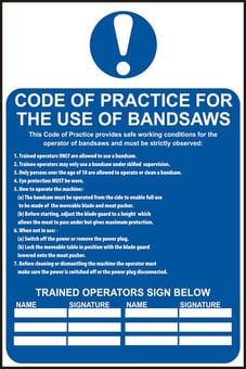 picture of Spectrum Code of practice for the use of bandsaws – PVC 200 x 300mm - SCXO-CI-0457
