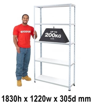 picture of BiGDUG BiG200 Galvanised Shelving 5 Levels - Melamine Shelves - 1830h x 1220w x 305d mm - [BDU-B21812035ZZM]