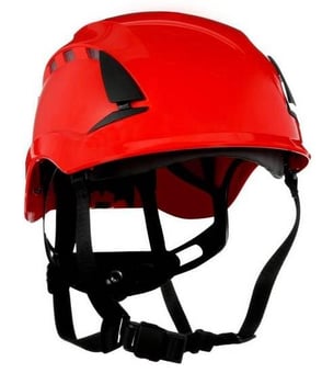 picture of 3M - X5000 Series SecureFit Red Safety Helmet - Vented - 6-Point Ratchet - 4 Point Chin Strap - [3M-X5005VE-CE]