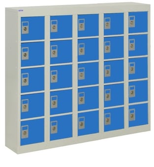 picture of QMP Wall-Mounted Personal Effects Locker - 25 Compartment - Dark Blue Doors - 940H x 1130W x 190D mm - [QM-LR941119WBXX]