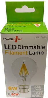 Picture of Power Plus - 6W - B22 Energy Saving A60 LED Filament Bulb - 660 Lumens - 2700k Warm White  - Pack of 12 - [PU-3008]