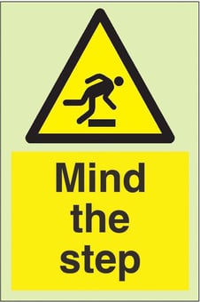 picture of Photoluminescent Mind The Step Signs - 200 X 300Hmm - Self Adhesive Rigid Plastic - [AS-PH51-SARP]