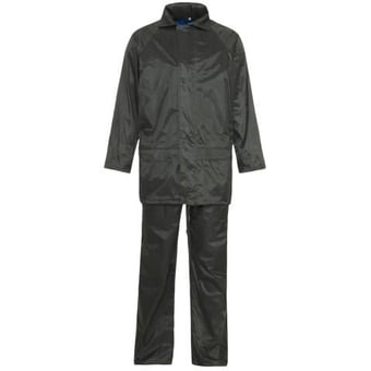 picture of PVC Waterproof Black Rainsuit With Hood - Jacket and Trousers - ST-18361
