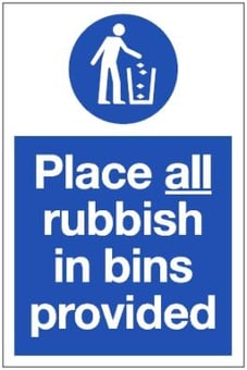 Picture of Place Rubbish in Bins Sign LARGE - 400 x 600Hmm - Rigid Plastic - [AS-MA14-RP]