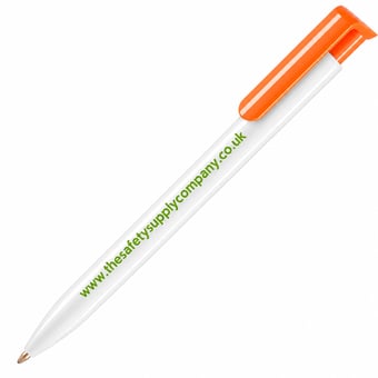 picture of Custom Branded White Ballpen With Orange Clip - Blue Ink - [IH-DB-PATEBORANGE]