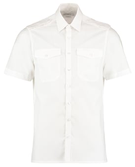 picture of Kustom Kit Tailored Fit Short Sleeved Pilot Shirt - White - BT-KK133-WHI