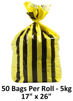 picture of Yellow Multi Tiger Stripe Waste Sack - 17" x 26" - 50 Bags Per Roll - 5kg - [OL-OL751/A] - (HP)