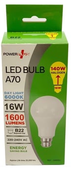 Picture of Power Plus - 16W - B22 Energy Saving A70 LED Bulb - 1600 Lumens - 6000k Day Light - Pack of 12 - [PU-3490]
