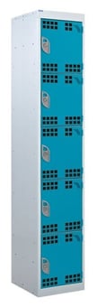 picture of QMP Tool Charging Locker - Perforated Door - Standard Plug - 5 Compartment - Light Blue - 1800H x 450W x 450D mm - [QM-BL1845455UPX]