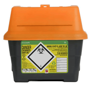 Picture of Sharpsafe Recycled Sharps Bin - Orange Lid - 2L - Box Deal of 50 - [IH-VC-51405410]