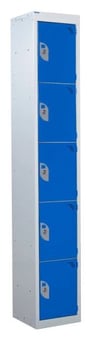 picture of QMP Tool Charging Locker - Solid Door - RCD Plug - 5 Compartment - Dark Blue - 1800H x 300W x 450D mm - [QM-BR1830455BSX]