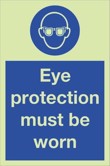 picture of Photoluminescent Eye Protection Must Be Worn Signs - 200 X 300Hmm - Self Adhesive Rigid Plastic - [AS-PH255-SARP]