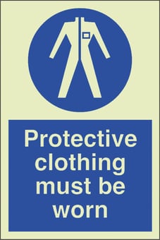 Picture of Photoluminescent Protective Clothing Must Be Worn Signs - 200 X 300Hmm - Self Adhesive Rigid Plastic - [AS-PH262-SARP]