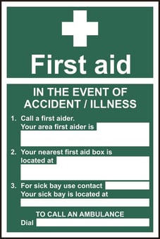 Picture of Spectrum First aid In the event of an accident - SAV 200 x 300mm - SCXO-CI-12046