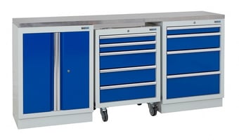 picture of BiGDUG 2041mm Wide Workbench - 1x Roll Cabinet - 4 Drawer Cabinet - Stainless Worktop - [BDU-TGC1R3GBS]