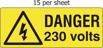 picture of Danger 230 volts – SAV (96 x 38mm, sheet of 15 labels) - SCXO-CI-3060