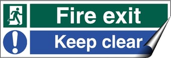 picture of Fire Exit Keep Clear Sign LARGE - 600 x 200Hmm - Self Adhesive Vinyl - [AS-SA59-SAV]