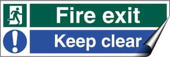 Picture of Fire Exit Keep Clear Sign LARGE - 600 x 200Hmm - Self Adhesive Vinyl - [AS-SA59-SAV]