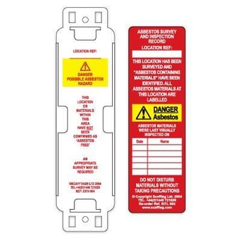 picture of Scafftag Asbestos Tag - Asbestos Identified Pack - Box of 10 Holders 10 Inserts & 1 Permanent Marker Pen - [SC-EITH/L-604]