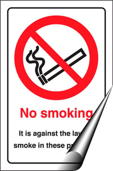 picture of No Smoking - Against the Law to Smoke in Premises - 148 x 210Hmm - Self Adhesive Vinyl - [AS-PR501-SAV]