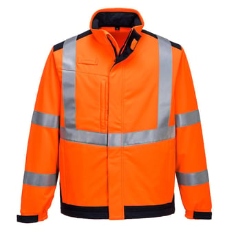 picture of Portwest - Orange/Navy Modaflame Multi Norm Arc Softshell Jacket - PW-MV72ONR