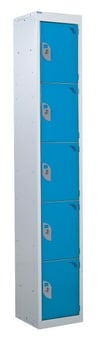 picture of QMP Tool Charging Locker - Solid Door - RCD Plug - 5 Compartment - Light Blue - 1800H x 450W x 450D mm - [QM-BR1845455USX]