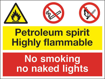 Picture of Petroleum Spirit Flammable Smoking Naked Lights Sign - 600 X 450Hmm - Rigid Plastic - [AS-MU7-RP]