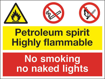 picture of Petroleum Spirit Flammable Smoking Naked Lights Sign - 600 X 450Hmm - Rigid Plastic - [AS-MU7-RP]