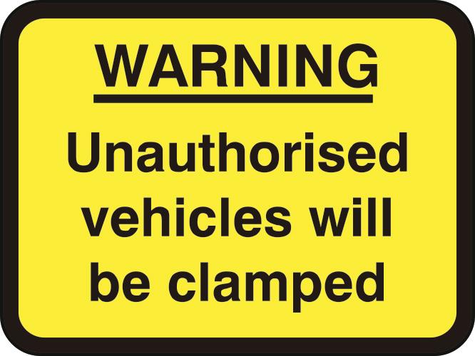 picture of Spectrum 600 x 450mm Dibond ‘WARNING Unauthorised Vehicles.. Clamped’ Road Sign - Without Channel – [SCXO-CI-13120-1]