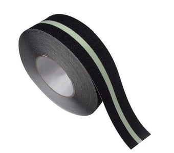 Picture of Black Anti-Slip Self Adhesive Hazard Tape With Photoluminescent Center Strip - 50mm x 18.3m Roll - [HE-H3403N-(50)]