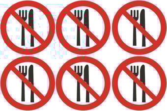 Picture of Safety Labels - No Eating and Drinking Symbol (24 pack) 6 to Sheet - 75mm dia - Self Adhesive Vinyl - [IH-SL16-SAV]