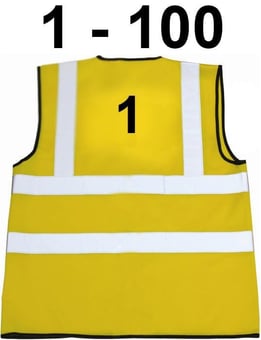 picture of Hi Vis Yellow Vest Pack - Numbered from 1 to 100 in Black - ST-35241 - (MP)