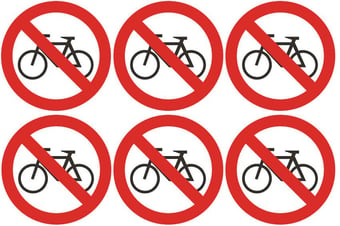 picture of Safety Labels - No Cycling Symbol (24 pack) 6 to Sheet - 75mm dia - Self Adhesive Vinyl - [IH-SL18-SAV]