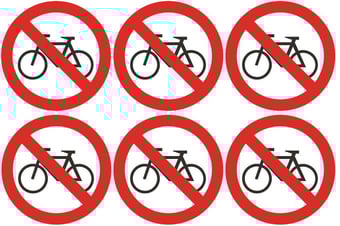 picture of Safety Labels - No Cycling Symbol (24 pack) 6 to Sheet - 75mm dia - Self Adhesive Vinyl - [IH-SL18-SAV]