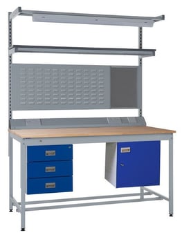 Picture of Square Tube Workbench - Beech Top - 840H x 1500W x 750D mm - Triple Drawer, Light & Tool Rail Support - [QM-BQ841575B12B]