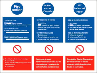 Picture of Fire Action Sign English, French and German - 400 X 300Hmm - Rigid Plastic - [AS-FI171-RP]