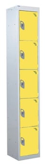 picture of QMP Tool Charging Locker - Solid Door - Standard Plug - 5 Compartment - Yellow - 1800H x 450W x 450D mm - [QM-BL1845455YSX]