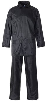 Picture of PVC Waterproof Black Rainsuit With Hood - Jacket and Trousers - ST-18361