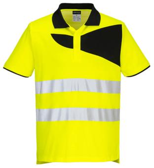 Picture of Portwest - PW2 Hi-Vis Short Sleeve Polo Shirt - Polyester - Cotton - Yellow/Black - PW-PW212YBR