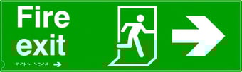 Picture of Braille Fire Exit Sign - Arrow East - 400 x 150Hmm - Self Adhesive PETG - [AS-TAC23-PETG]