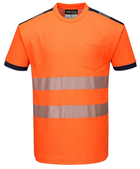 picture of Portwest - PW3 Hi-Vis T-Shirt Orange/Navy - Conforms to EN ISO 20471 & RIS 3279-TOM - PW-T181ONR