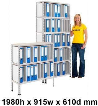 picture of BiGDUG BiG340 100 Lever Arch File Shelving - 1980h x 915w x 610d mm - 6 Levels - Grey - [BDU-B3LA100GG]