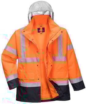 Picture of Portwest - Orange/Navy Hi-Vis 4-in-1 Contrast Traffic Jacket - PW-S471ONR